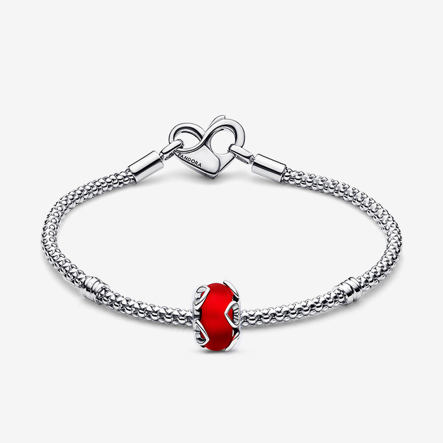 Bracelet Composé Verre de Murano Rouge Givré & Cœurs image number 0
